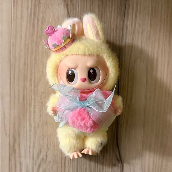 Labubu Accessories - Pink & Yellow Plush Bunny Costume Doll with Heart Accessory